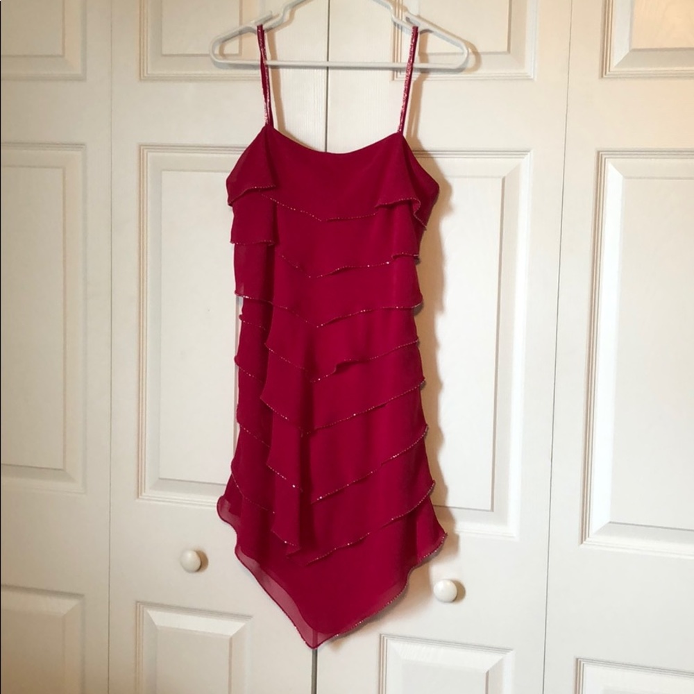 Pink Short Stylish layered Dress w/ Straps (8)